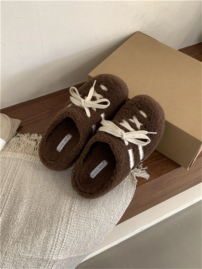Damen Hausschuhe mit kuscheligem Fleece-Innenfutter und verspieltem Schnür-Design R&B