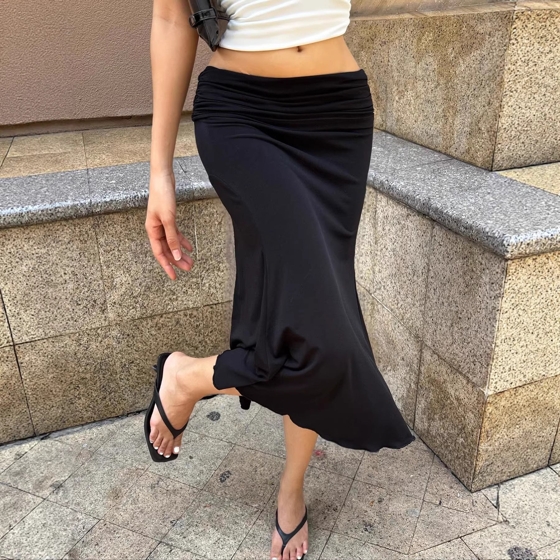 Damen Eleganter Wickelrock mit gerafftem Bund und schwingendem Saum R&B