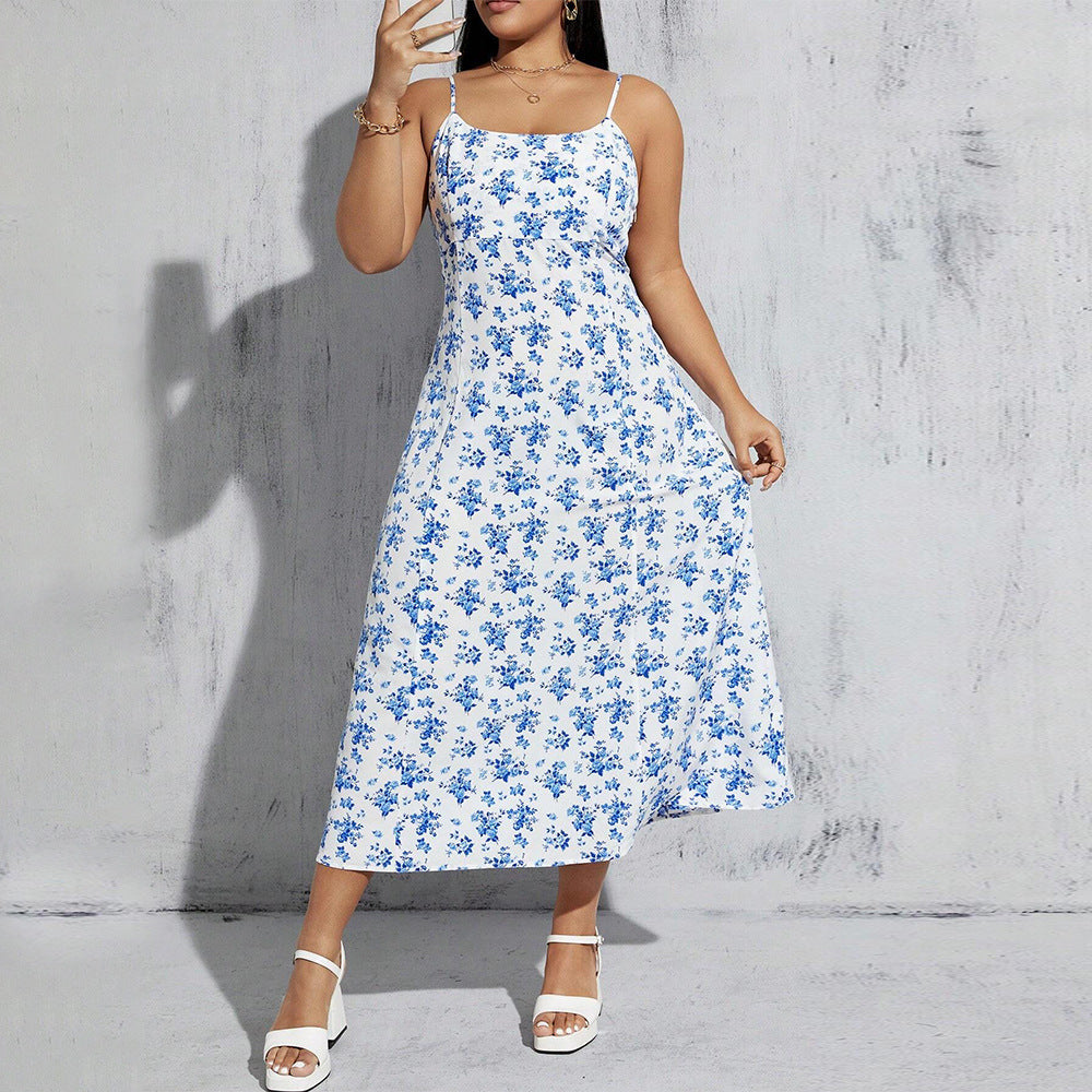Damen florales Sommerkleid mit schmalen Trägern und leichtem Stoff R&B