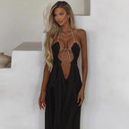 Damen Glamouröses Maxi-Kleid mit transparentem Design und geschmückten Ausschnitten R&B