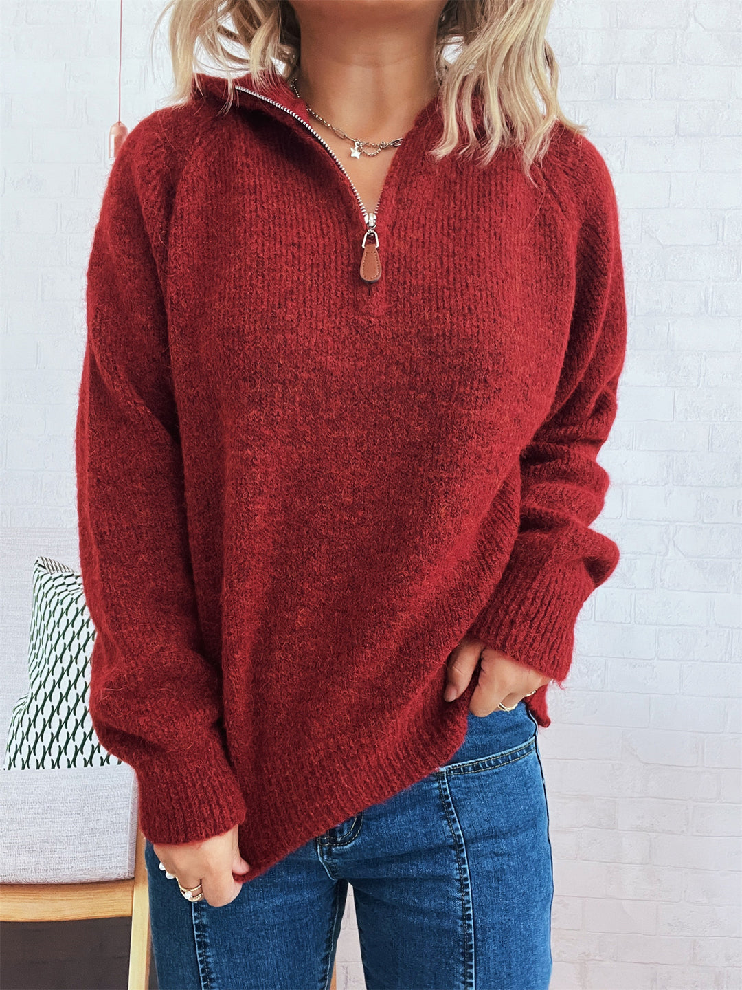 Damen kuscheliger Kapuzenpullover mit Zipper und modernem Rippdesign R&B