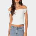 Damen raffiniertes Off-Shoulder T-Shirt mit eleganten BindR&Bändern R&B