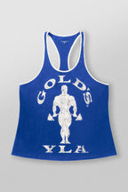 Herren nan athletisches Stringer Tanktop rückenfreier Schnitt mit Kontrastpaspel und Kraftsportmotiv R&B