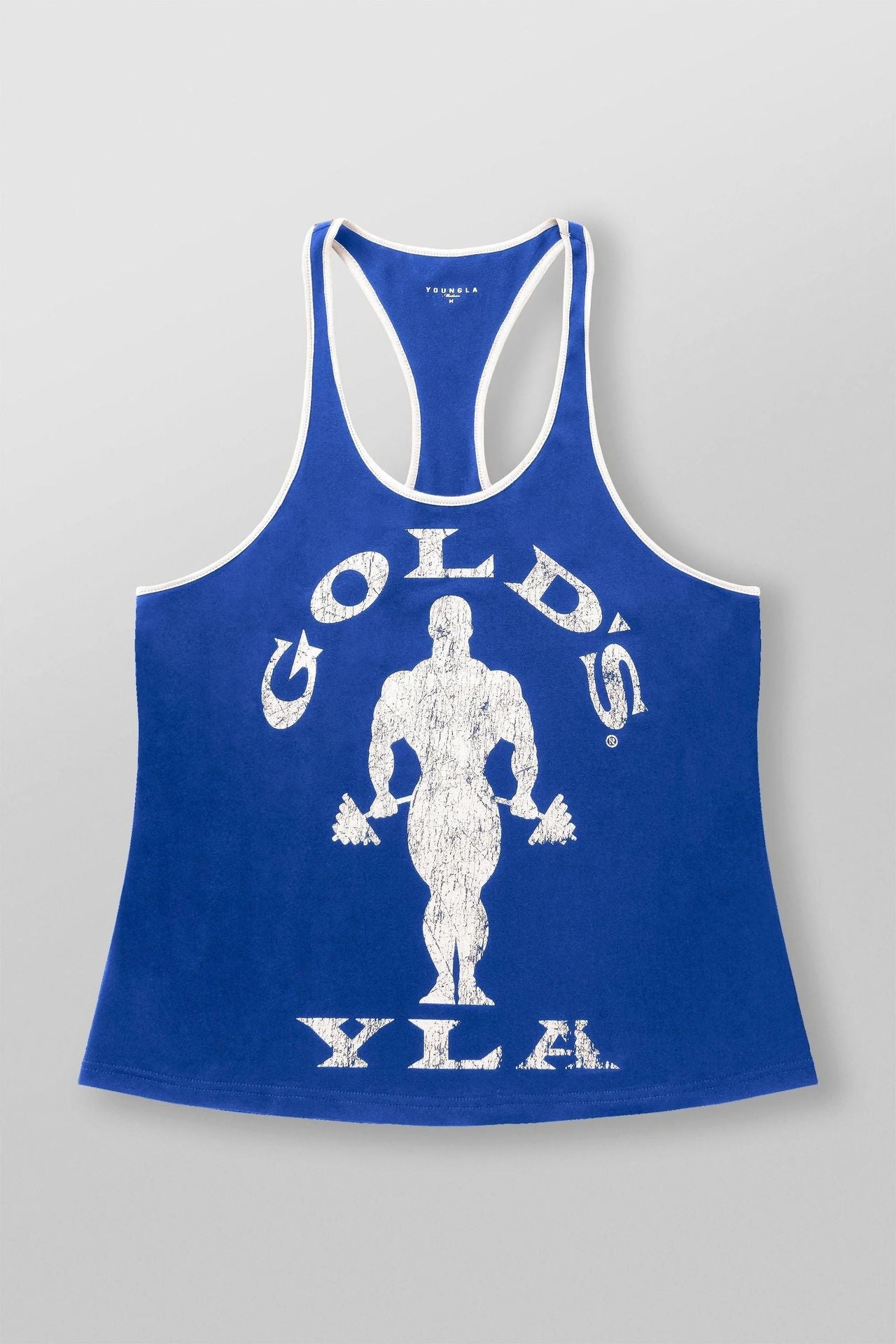 Herren nan athletisches Stringer Tanktop rückenfreier Schnitt mit Kontrastpaspel und Kraftsportmotiv R&B