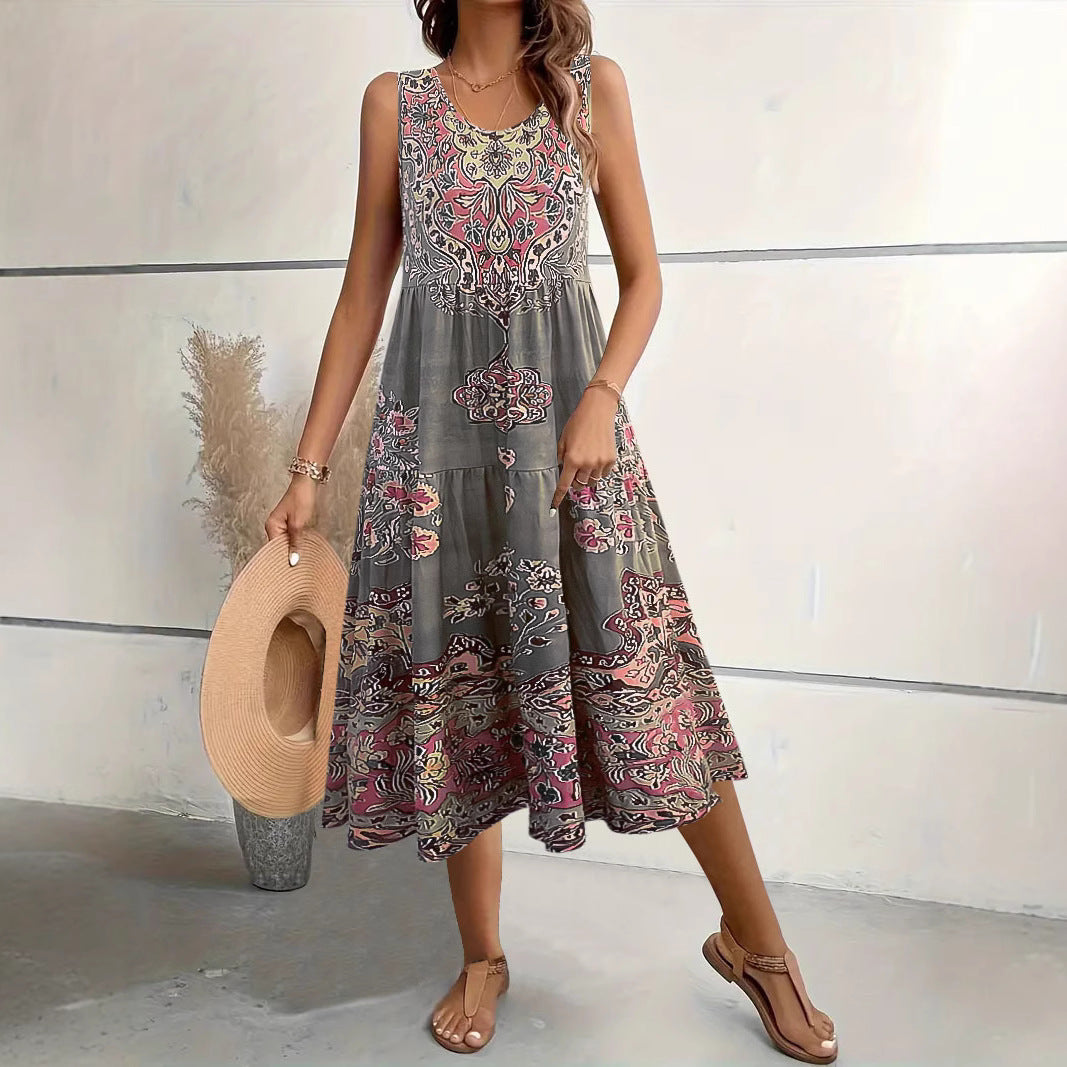 Damen Maxi-Kleid mit verspieltem Ethnomuster und schwingendem Schnitt R&B