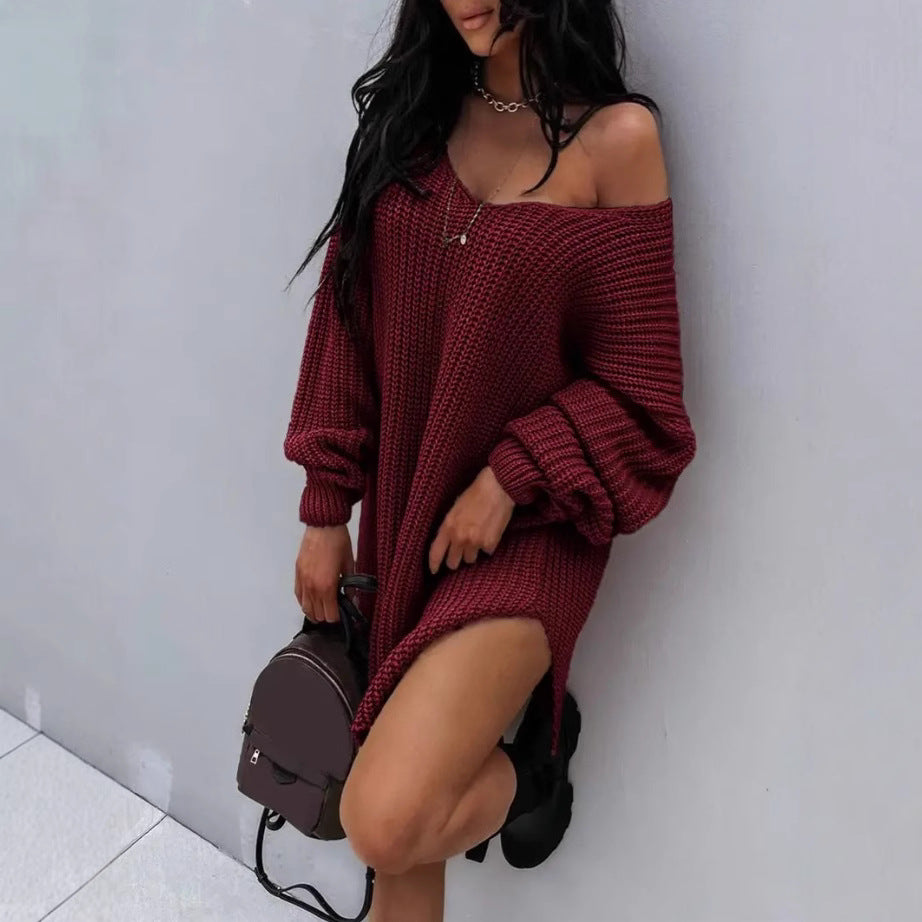 Damen Oversize Strickpullover mit offener Schulter R&B