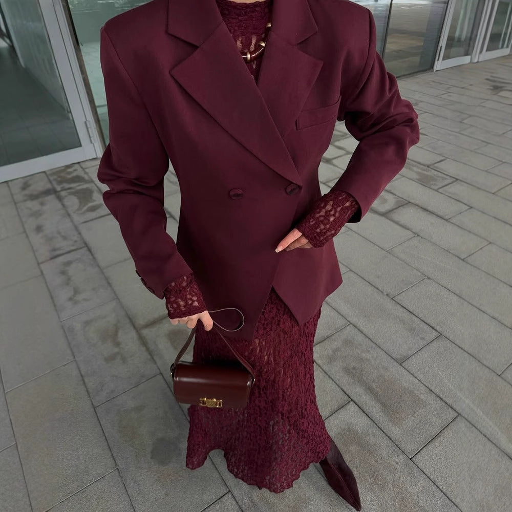 Damen Maxikleid aus feiner Spitze mit langem Arm und hochgeschlossenem Design R&B