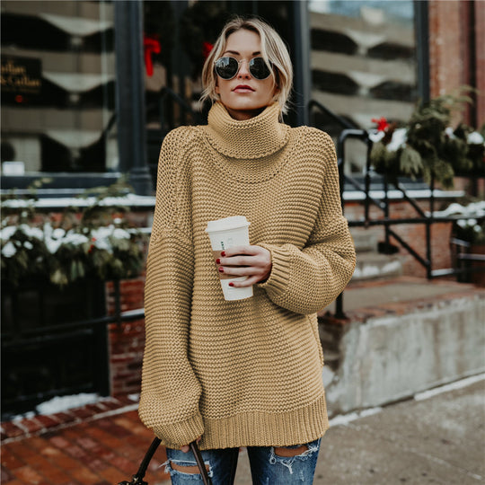 Damen Kuscheliger Strickpullover mit hohem Kragen und strukturierter Oberfläche R&B