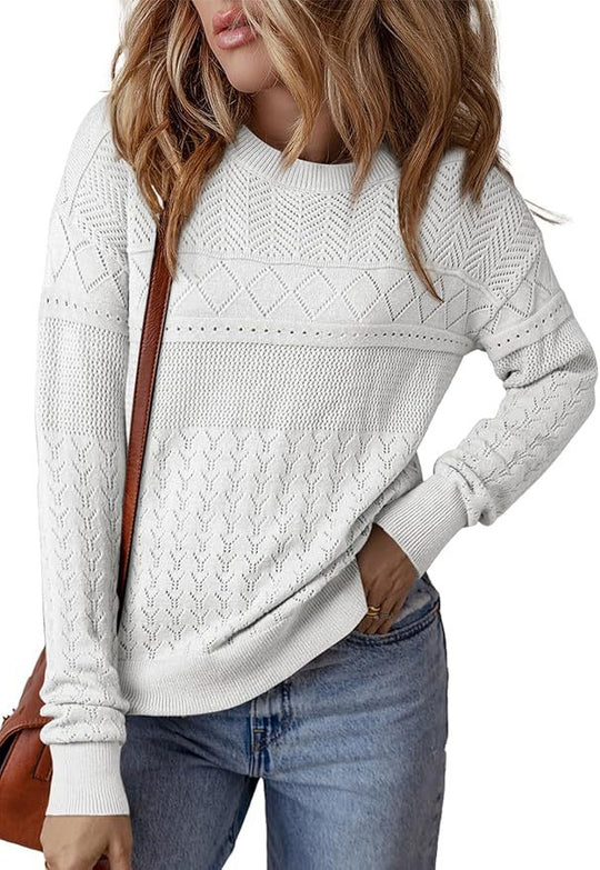 Damen Strickpullover mit strukturiertem Muster und Rundhalsausschnitt R&B