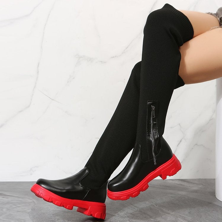 Damen Langschaft-Stiefel mit komfortabler Sohle und trendigem Strick-Design R&B