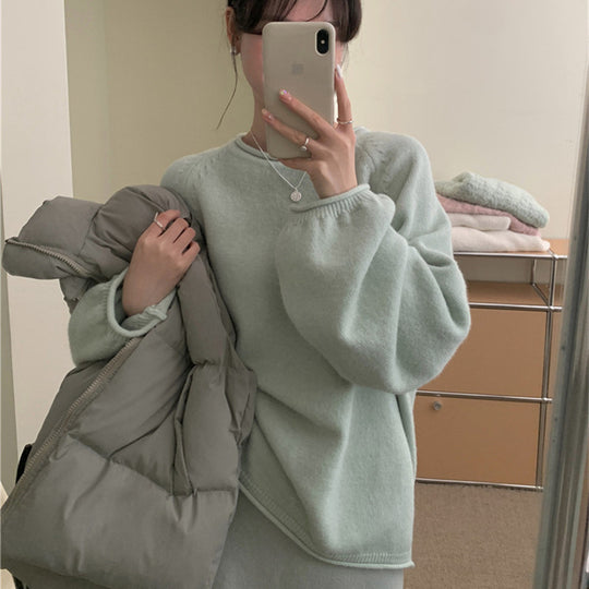 Damen Lässiger Pullover mit voluminösen Ärmeln und weichem Material R&B