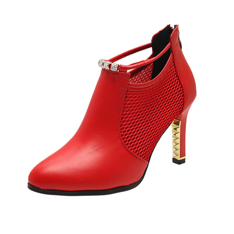 Damen stilvolle Ankle Boots mit Netzdetail und goldener Applikation R&B