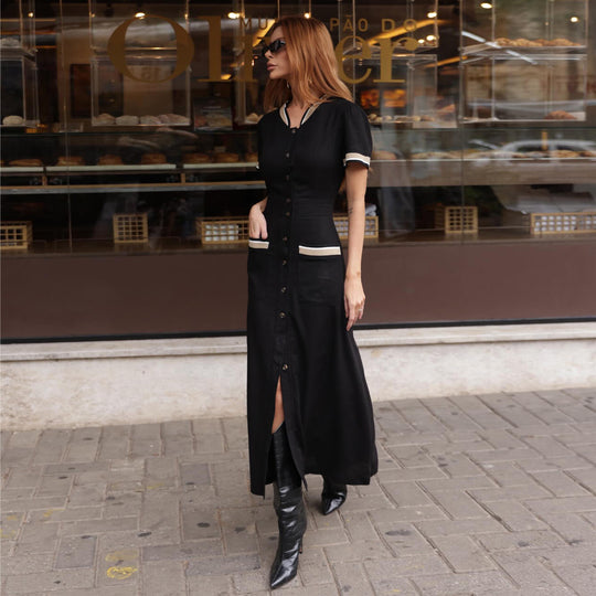 Damen Maxikleid mit eleganter Knopfleiste und seitlichem Schlitz R&B