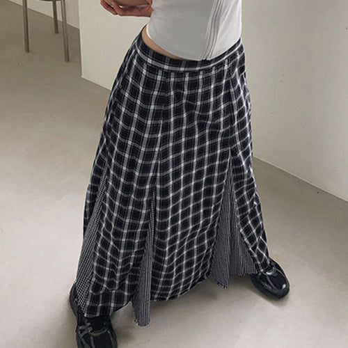 Damen Eleganter Maxirock mit kontrastierenden Karomustern und seitlichen Schlitzen R&B