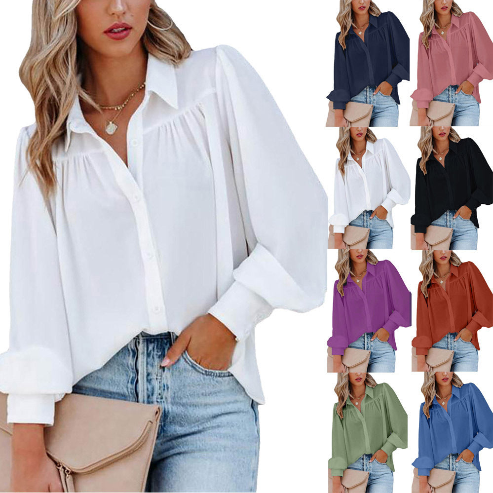 Damen Bluse mit femininen Rüschendetails und lockeren Ärmeln R&B