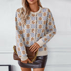 Damen Strickjacke mit floralem Muster und Knöpfen