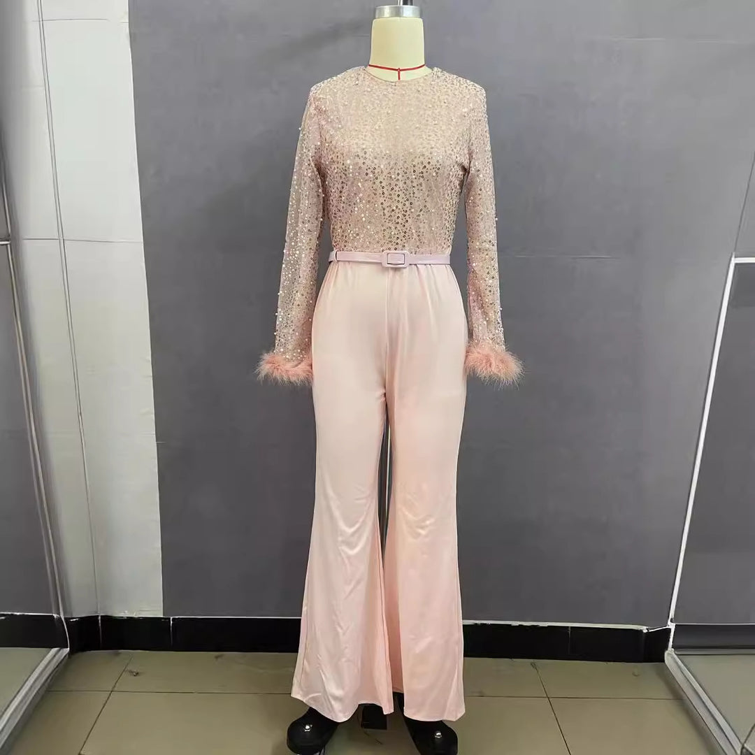 Damen Glitzerndes Oberteil mit langen Ärmeln und eleganter Hose R&B