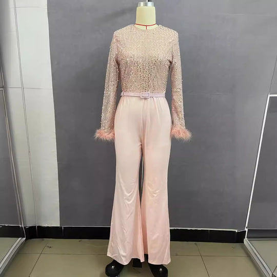 Damen Glitzerndes Oberteil mit langen Ärmeln und eleganter Hose R&B