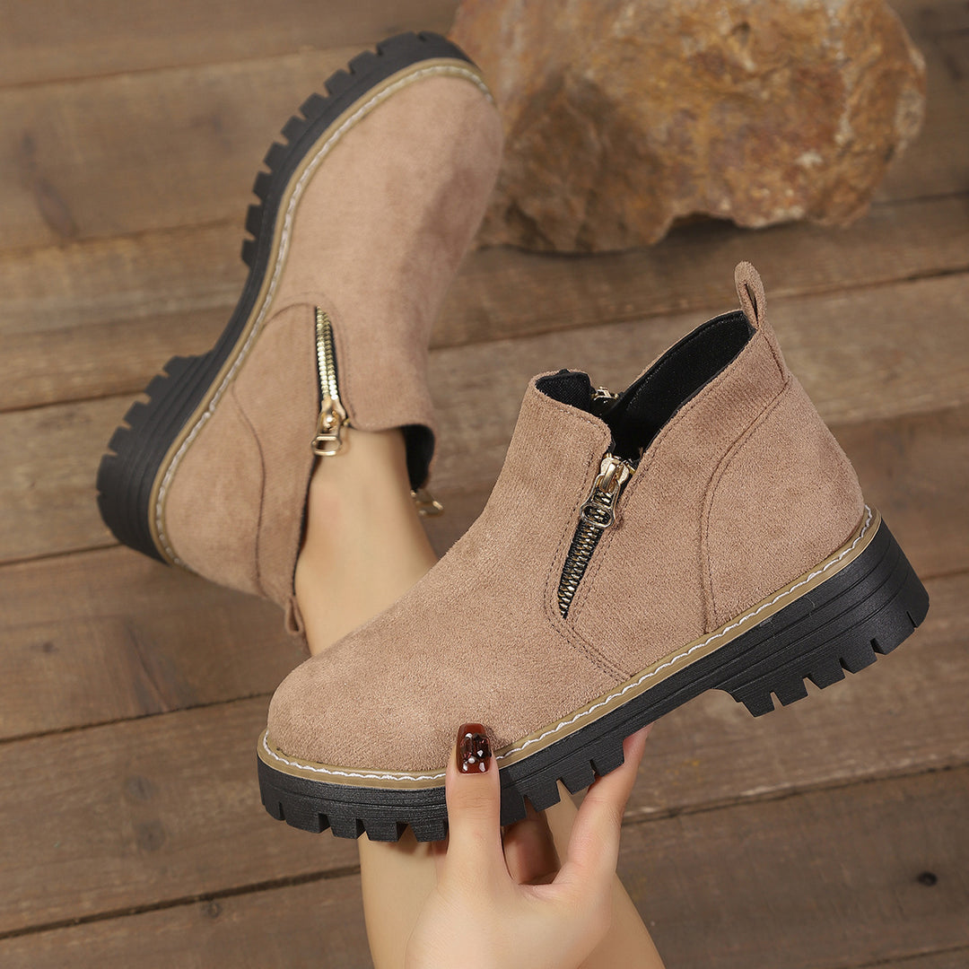 Damen modische Ankle-Stiefeletten mit seitlichem Reißverschluss und rutschfester Sohle R&B