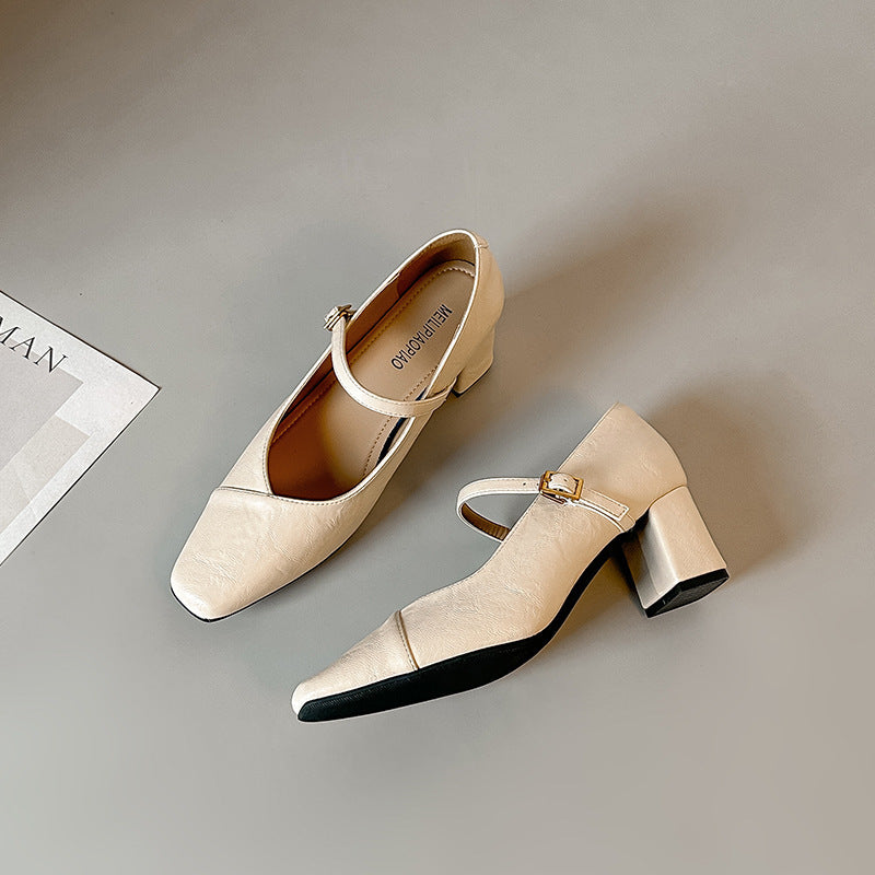 Damen Mary Jane Pumps mit Blockabsatz und eleganter Schnalle