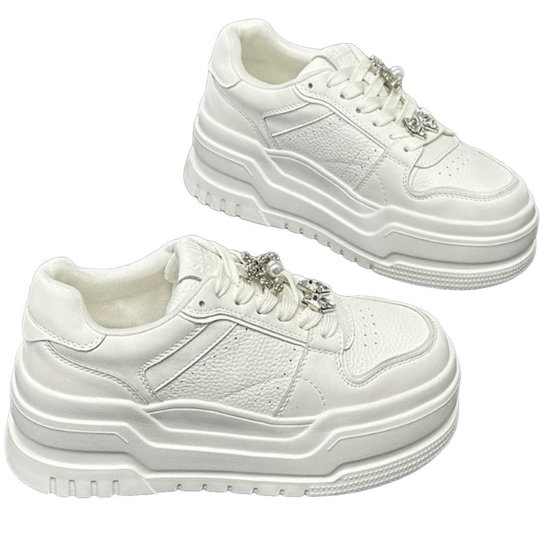 Damen modische Sneaker mit luxuriösem Schmuckdetail und komfortabler Plateau-Sohle R&B