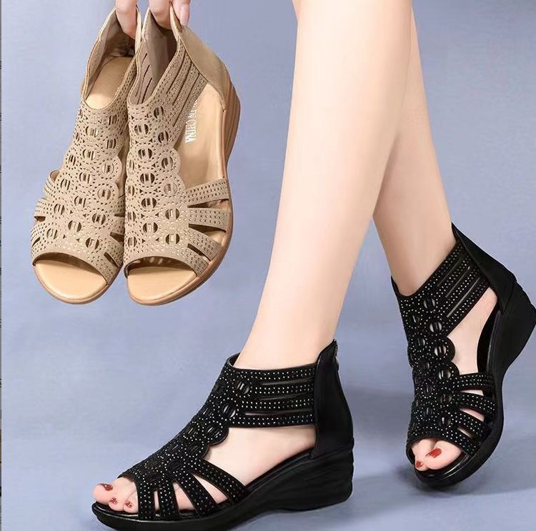Damen Komfortable Wedge-Pantoletten mit atmungsaktiver Perforation R&B