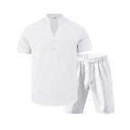 Herren lässiges Freizeit-Set aus atmungsaktivem Baumwollmix mit eleganter Knopfleiste R&B