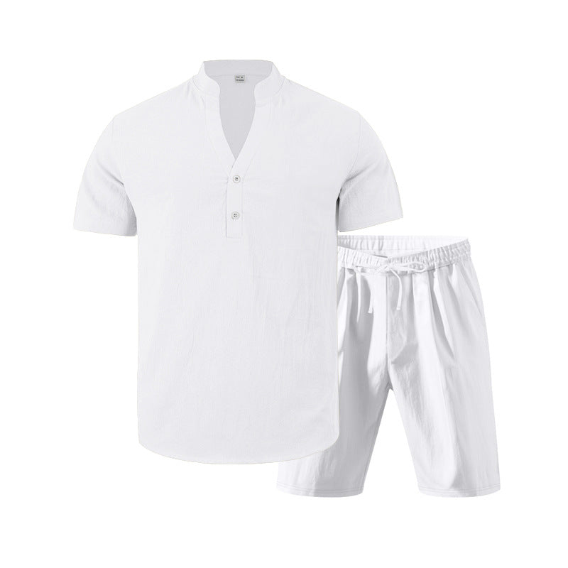 Herren lässiges Freizeit-Set aus atmungsaktivem Baumwollmix mit eleganter Knopfleiste R&B