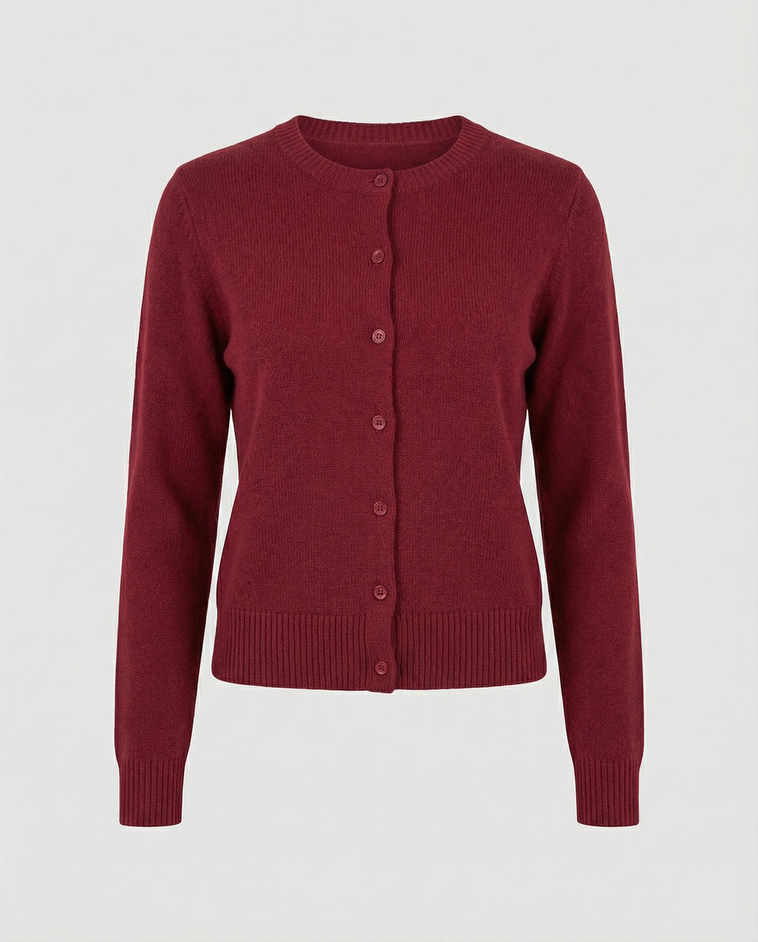 Damen kurz geschnittener Feinstrickcardigan mit sichtbarer Knopfreihe geripptem Saum und legerer Schulterpartie R&B
