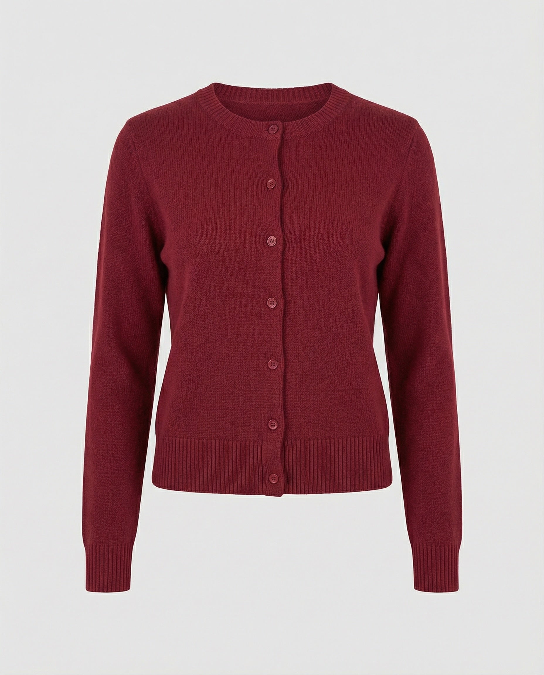 Damen kurz geschnittener Feinstrickcardigan mit sichtbarer Knopfreihe geripptem Saum und legerer Schulterpartie R&B