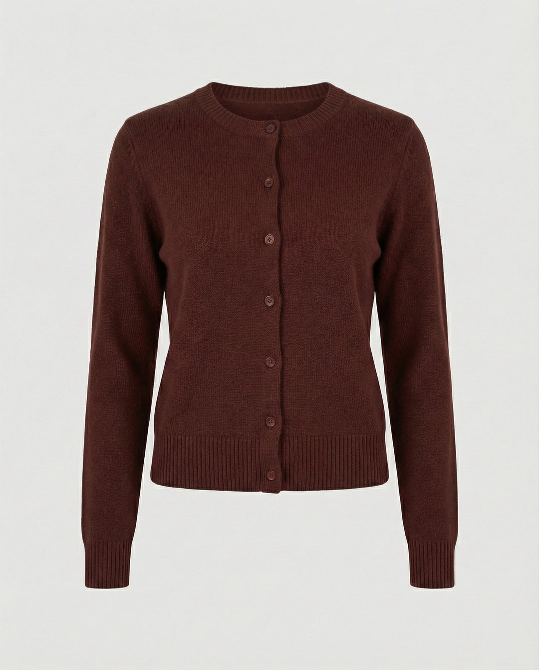 Damen kurz geschnittener Feinstrickcardigan mit sichtbarer Knopfreihe geripptem Saum und legerer Schulterpartie R&B