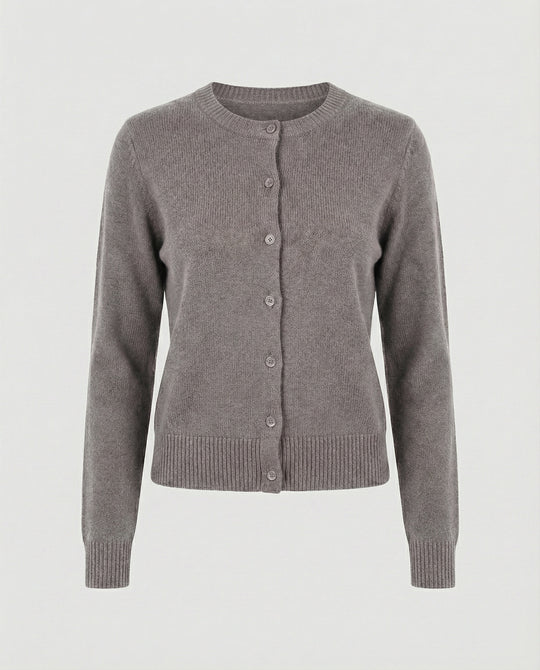 Damen kurz geschnittener Feinstrickcardigan mit sichtbarer Knopfreihe geripptem Saum und legerer Schulterpartie R&B