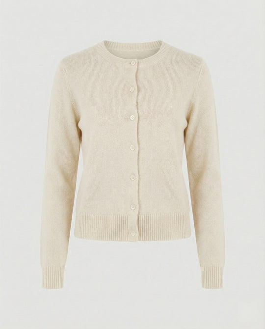 Damen kurz geschnittener Feinstrickcardigan mit sichtbarer Knopfreihe geripptem Saum und legerer Schulterpartie R&B