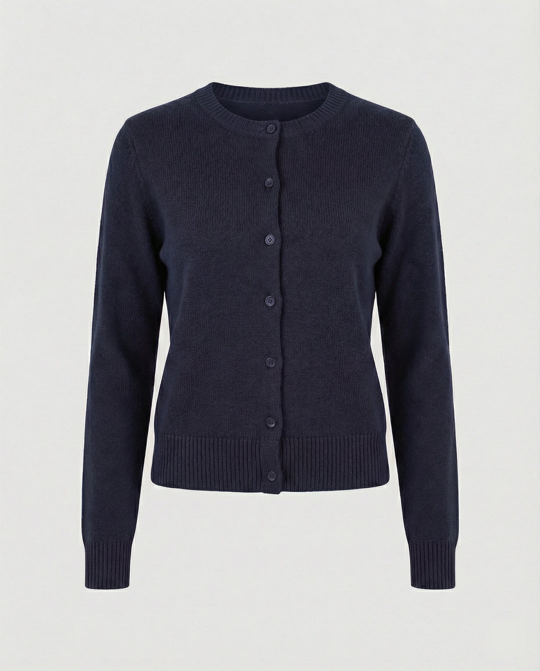 Damen kurz geschnittener Feinstrickcardigan mit sichtbarer Knopfreihe geripptem Saum und legerer Schulterpartie R&B