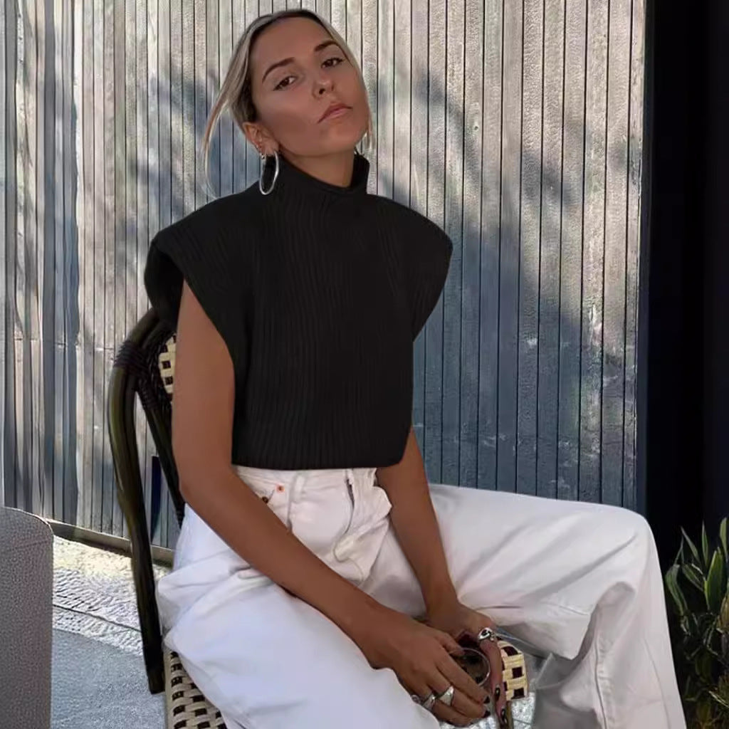 Damen Stricktop mit Stehkragen und Puffärmeln R&B