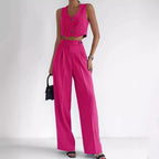 Damen Modisches Zweiteiler-Set aus ärmellosem Cropped Top und weiter Hose