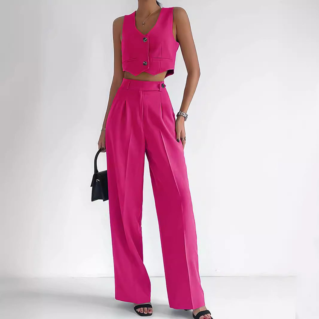 Damen Modisches Zweiteiler-Set aus ärmellosem Cropped Top und weiter Hose