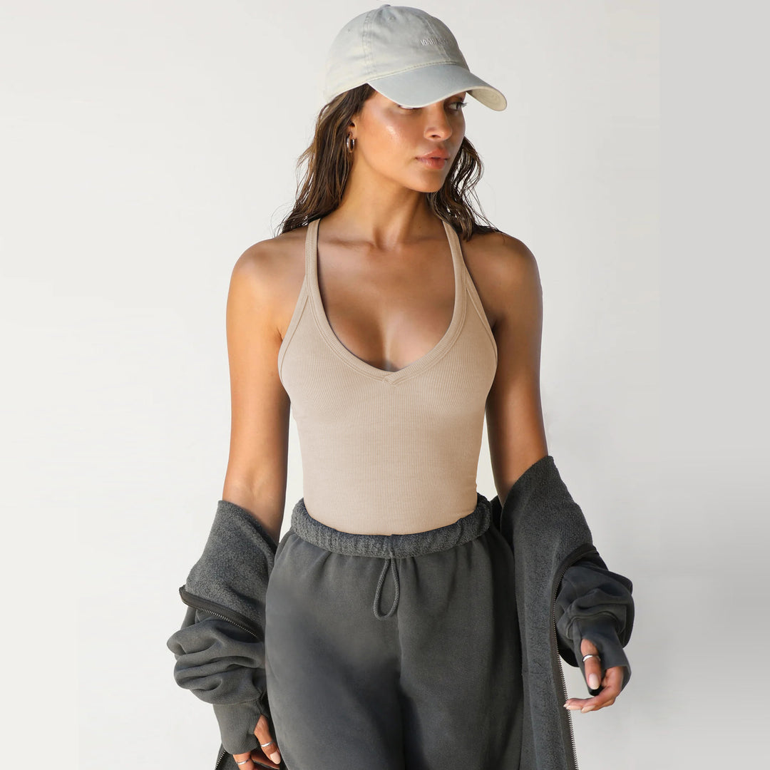 Damen Sportliches Tanktop mit V-Ausschnitt und figurbetonter Passform R&B