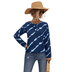 Damen Langarmshirt mit dekorativem Knopfleisten-Design und modernem Batikmuster R&B