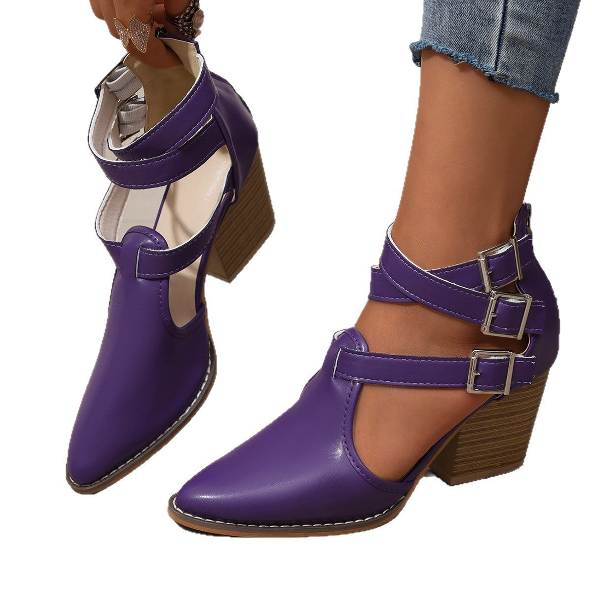 Damen elegante High-Top Stiefeletten mit verstellbarem Riemendesign R&B