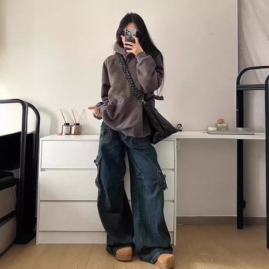 Damen Cargo-Jeans im lässigen Oversized-Stil mit praktischen Seitentaschen R&B