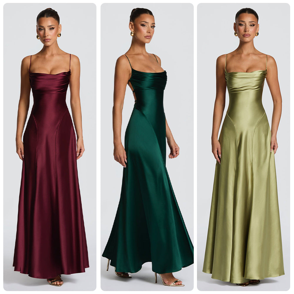 Damen Elegantes Maxikleid mit raffinierten Spaghetti-Trägern und fließendem Satin EB
