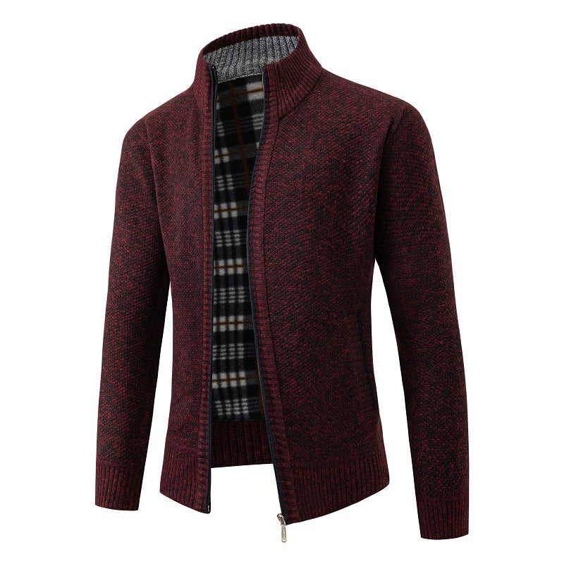 Herren Strickjacke mit modernem Stehkragen und praktischen Seitentaschen R&B