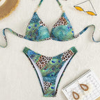 Damen Triangel-Bikini mit lR&Bendigem Tier- und Pfauenmotiv R&B