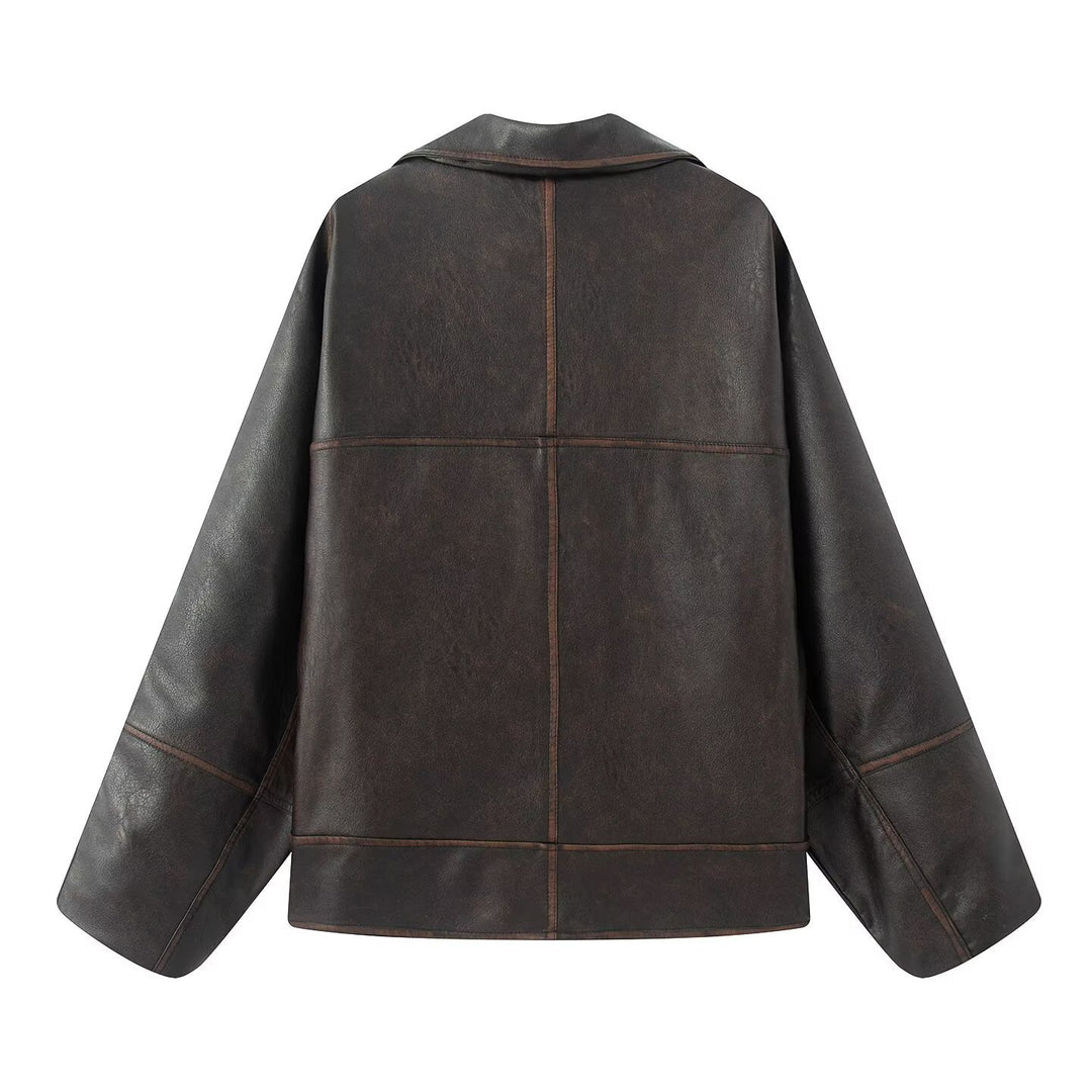Damen elegante Kunstlederjacke mit oversized Schnitt R&B