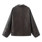 Damen elegante Kunstlederjacke mit oversized Schnitt R&B