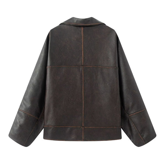 Damen elegante Kunstlederjacke mit oversized Schnitt R&B