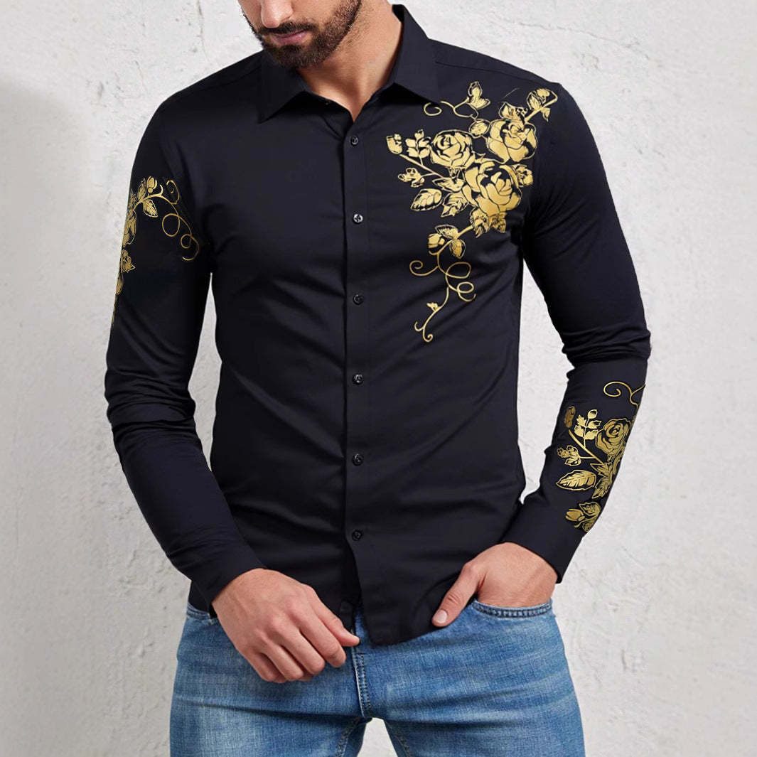 Herren Elegantes Hemd mit floralen Akzenten und glänzenden Details R&B