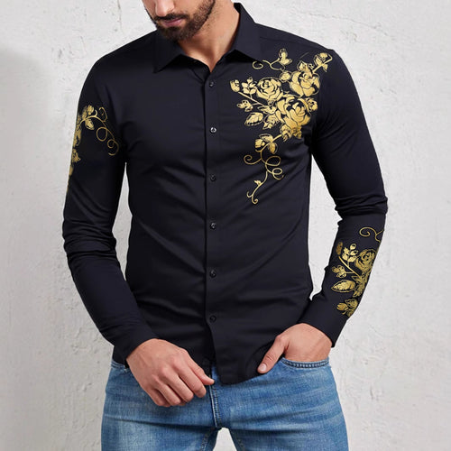 Herren Elegantes Hemd mit floralen Akzenten und glänzenden Details R&B