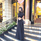 Damen elegantes Abendkleid mit raffinierten Cut-Outs und hochgeschlossenem Kragen R&B